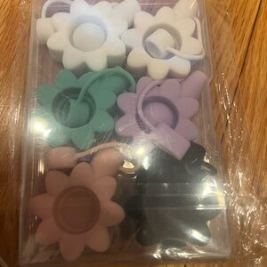 White and Green Flower straw covers Set